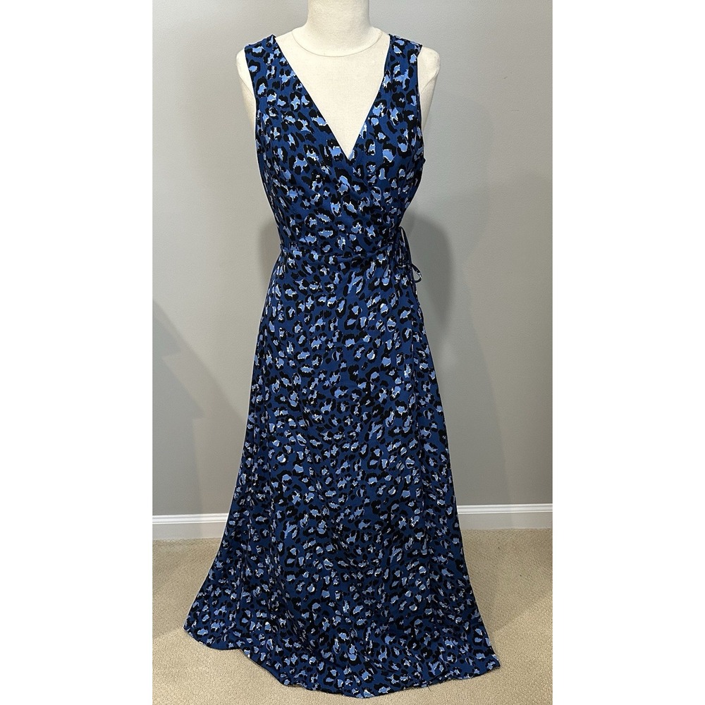 NWT‎ Lulus Navy Blue Multi Leopard Dress Print Wrap Maxi Dress M